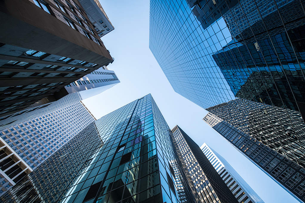 Modern office buildings in the financial district